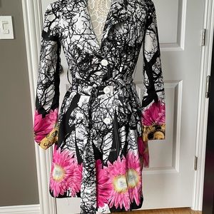 Desigual coat dress. Black and white with pink flowers. Perfect condition